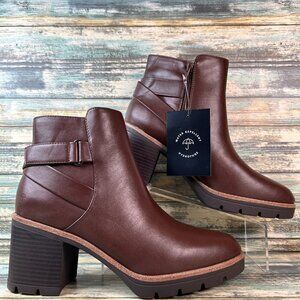 Naturalizer Boots Womens 12M Brown Water Repellent Heeled Short Ankle Zip Rain